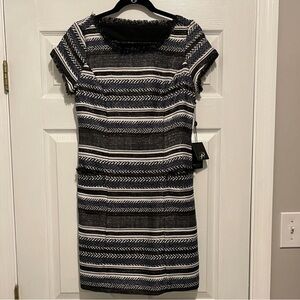 Adrianna Papell Black and Blue Herringbone Dress - size 6